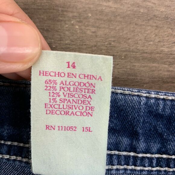 Faded Glory Blue Denim Girls Youth Jeans Sz 14 Straight Leg Flap Pockets Stretch - Picture 9 of 10